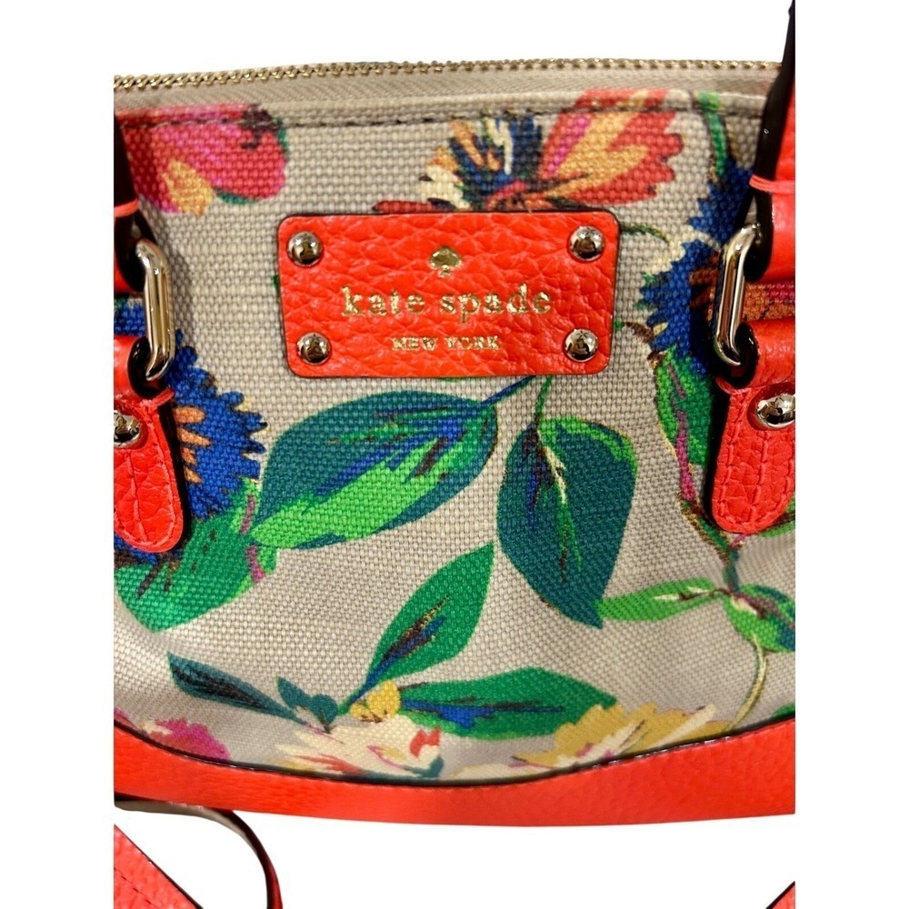 Vintage Kate Spade Grove Court 2012 Floral Canvas Orange Leather Satchel Bag - Picture 3 of 10